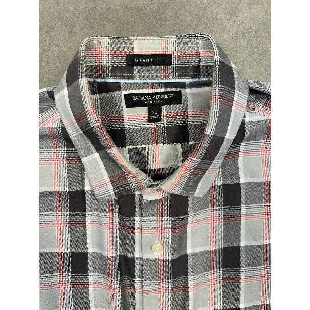 Banana‎ Republic Grant Fit Plaid Non Iron Long Sleeve Button Down Shirt Men XL